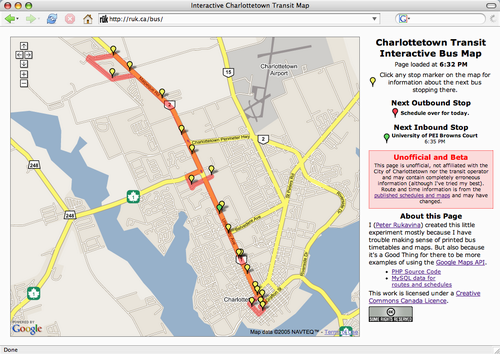 Interactive Charlottetown Transit Map Screen Shot