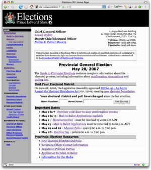 Snapshot of Elections PEI Website