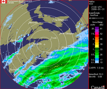 Weather Radar Image showing incoming storm over Halifax