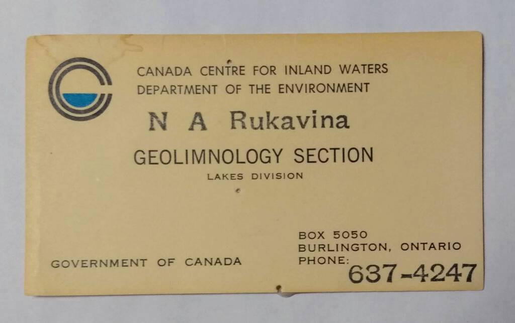 Dad's early business card, Geolimnology Section, Lakes Division, CCIW