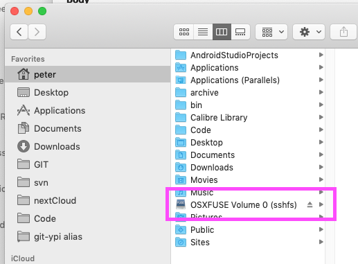 Screen shot of Mac Finder showing mounted Android storage