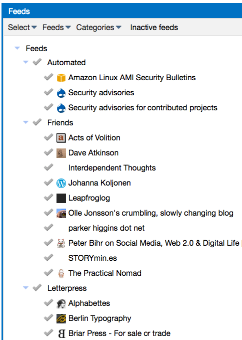 Screen shot of detail of the admin settings of Tiny Tiny RSS, my RSS reader