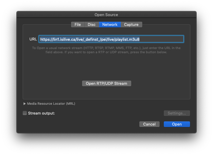Opening a Network stream in VLC