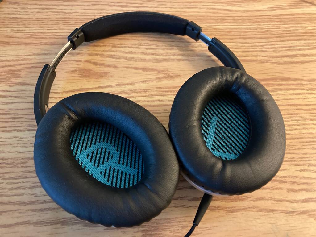 Old Bose headphones with new replacement ear pads.