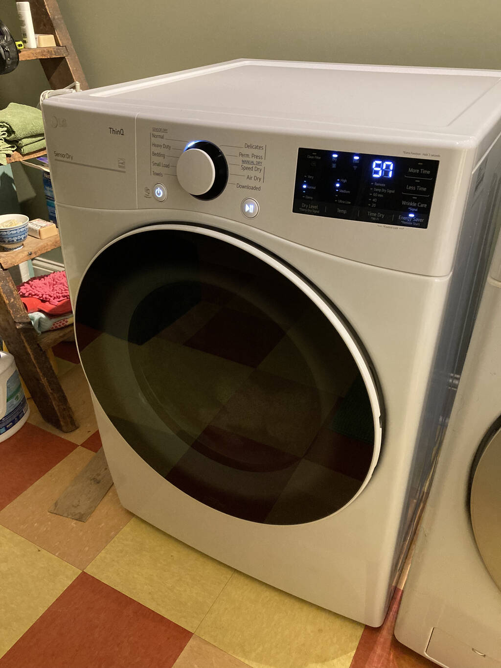 Our new clothes dryer, in place in the laundry room.