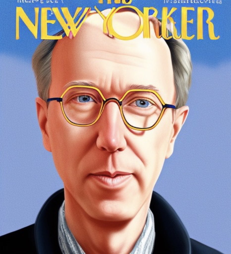 New Yorker cover with me on it, AI-generated