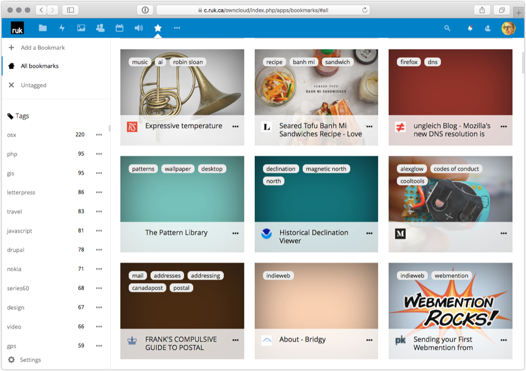 Screen shot of Nextcloud Bookmarks