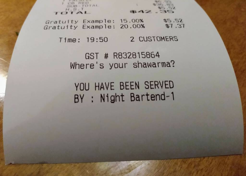 Receipt from Baba's