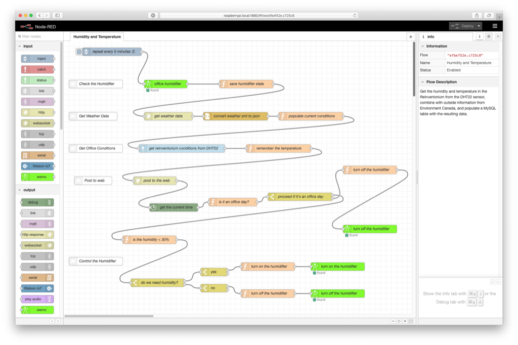 Screen shot of Node-RED Flow for triggering my humidifier