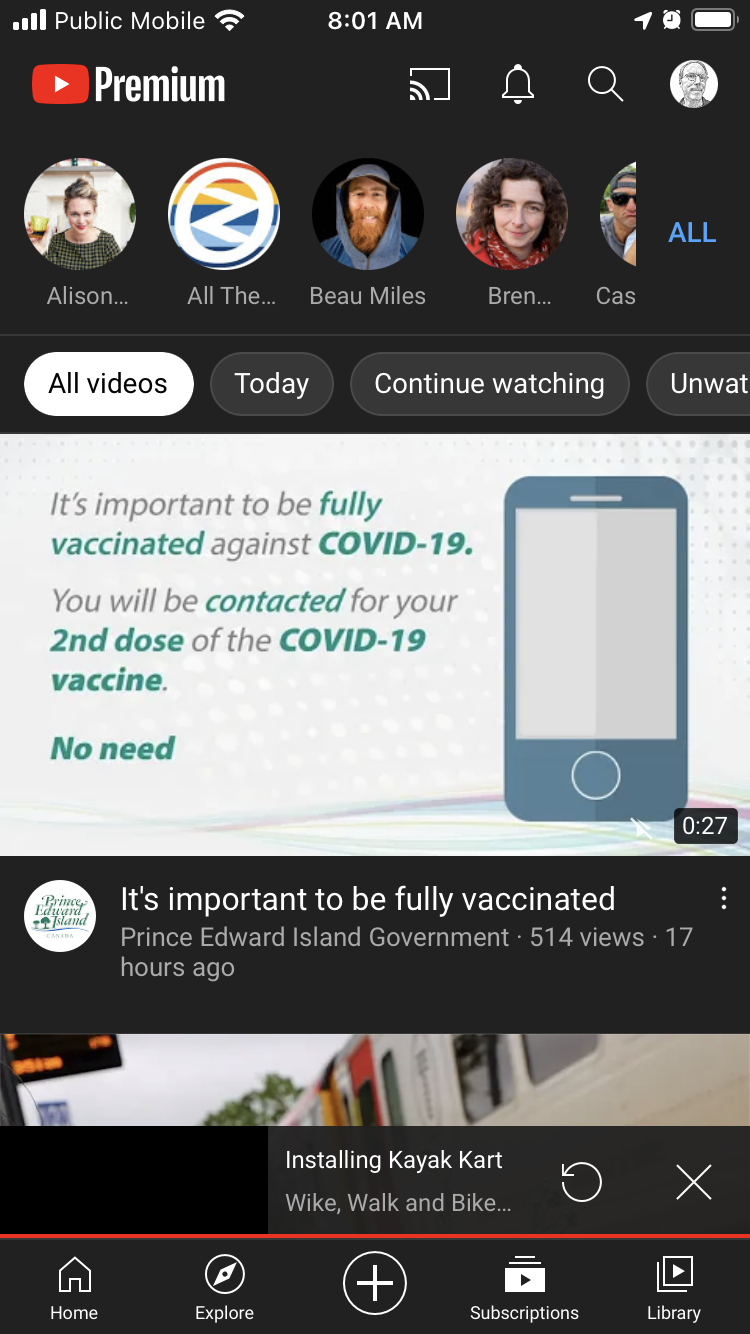 Screen shot of YouTube app on my phone showing "No Need" in COVID-19 video thumbnail