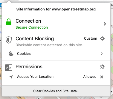 Firefox permissions dialog for openstreetmap.org