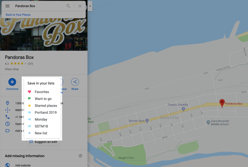 Google Map saving a place option