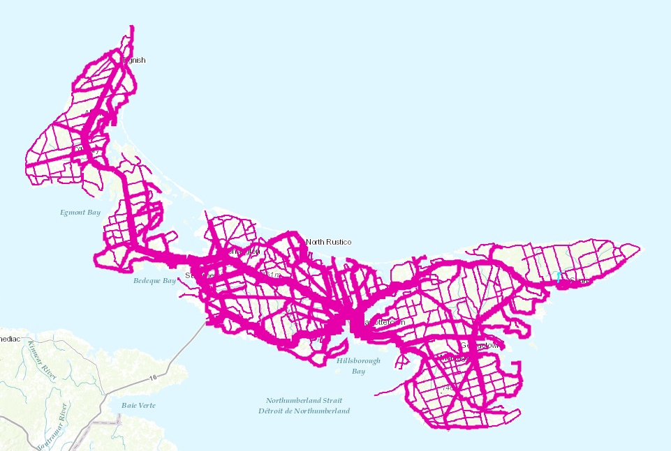 The Roads of Prince Edward Island, by traffic count, 2018