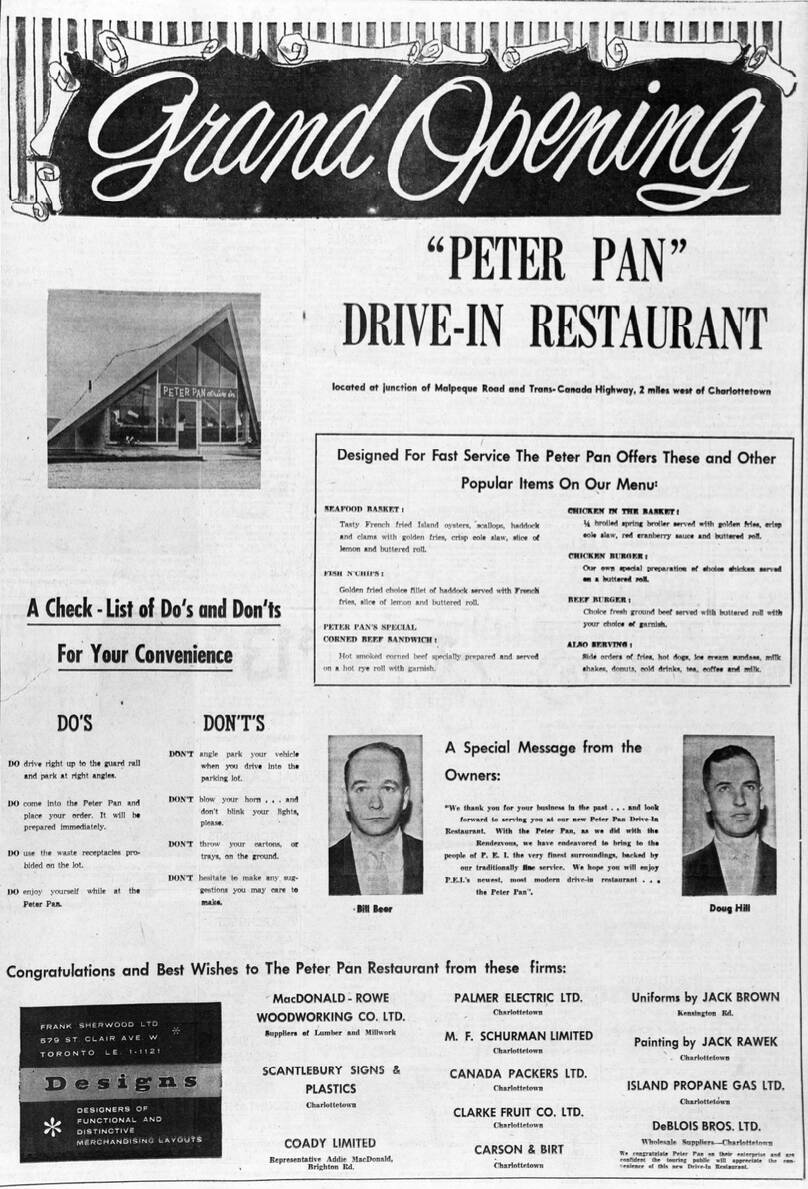 Ad from The Guardian, June 26, 1958, announcing the Grand Opening of Peter Pan