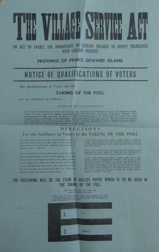 Broadside advertising the Crapaud plebiscite