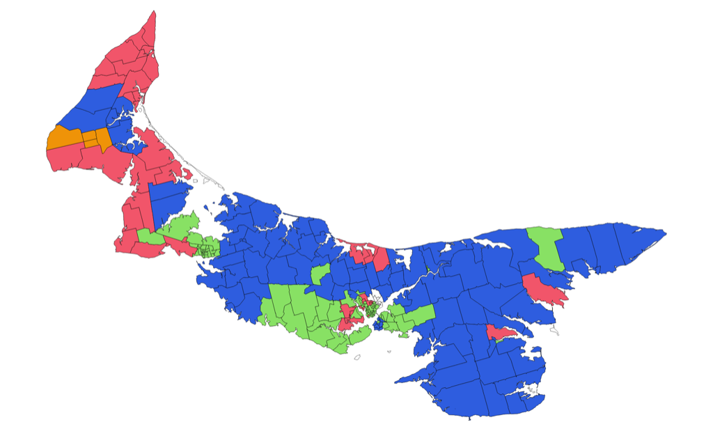 Visualization of the winners of every poll in the April 23, 2019 provincial general election