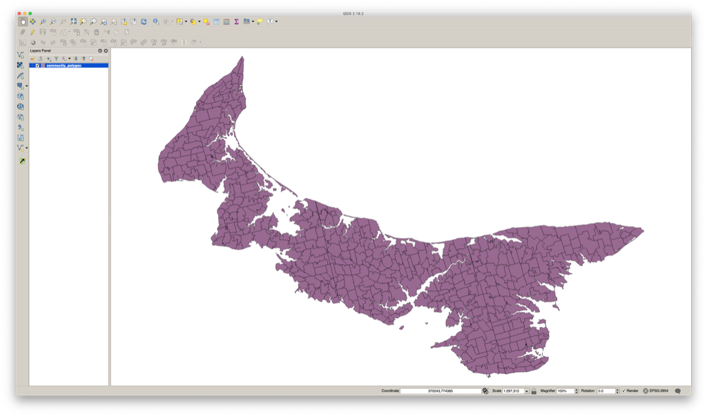 PEI Civic Address Communities in QGIS