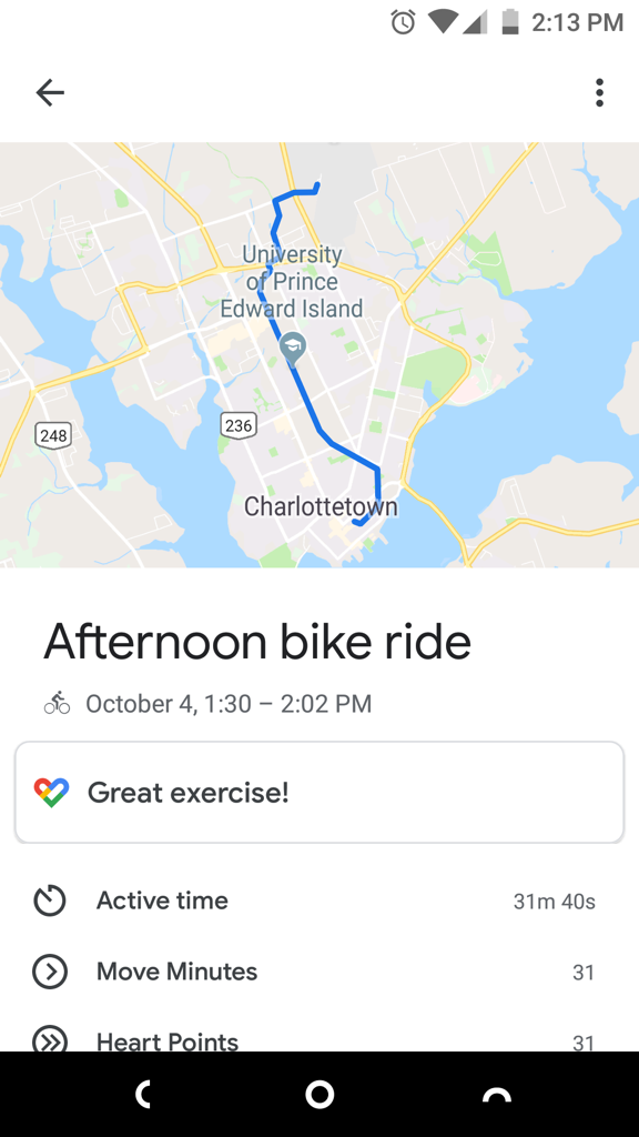 Route from Charlottetown Airport to my House by bicycle