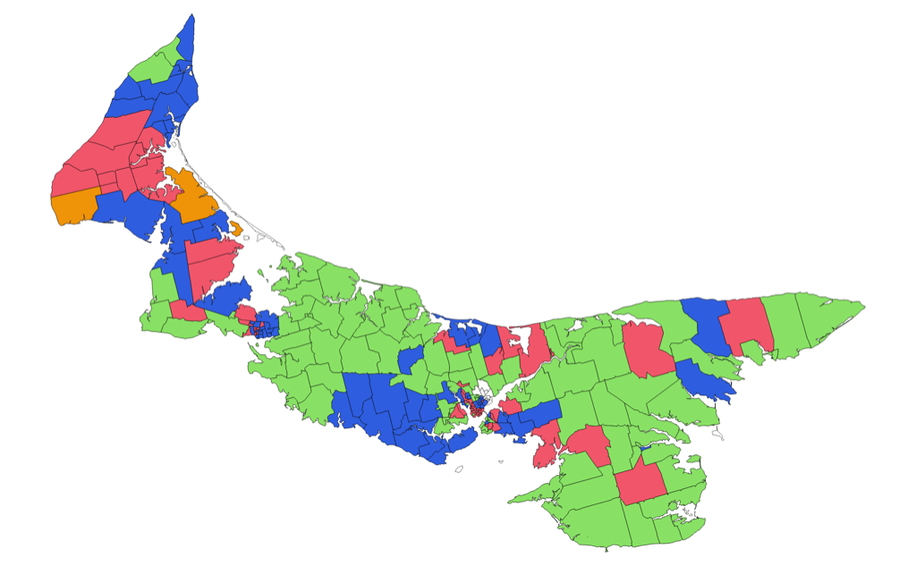 Visualization showing which party came SECOND PLACE in every poll