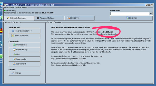 MinecraftEdu Server Running