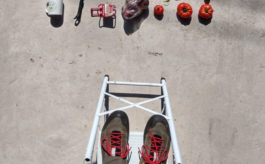 Behind the Scenes photo of my feet on the kitchen stepladder taking the photo