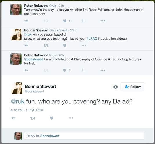 Screen shot of Twitter exchange with Bonnie Stewart.