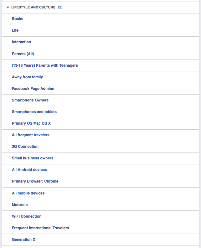 My Facebook "Lifestyle and Culture" Ad Preferences