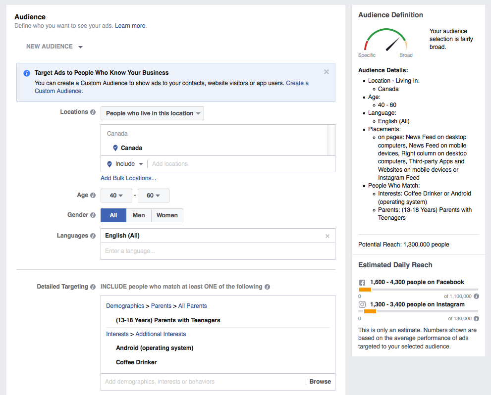 Facebook Ads Manager screen shot