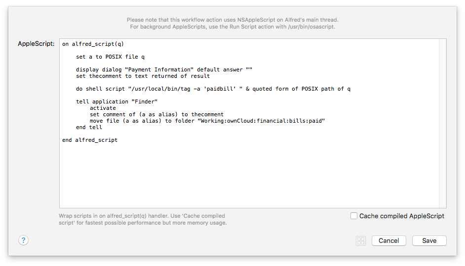 Applescript to file a bill as paid.