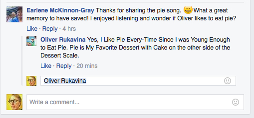 Earlene and Oliver on Pie (Facebook screen shot)