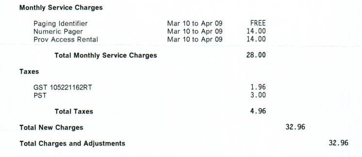 Island Tel Mobility Bill (details) from 1998