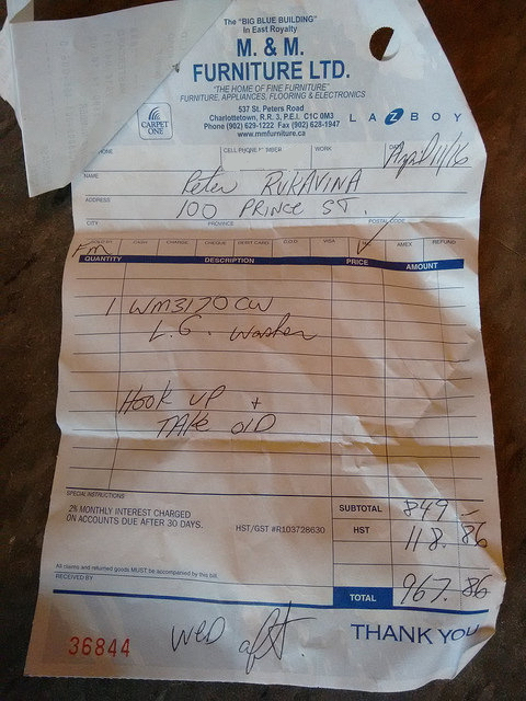 M&M Receipt for LG Washer