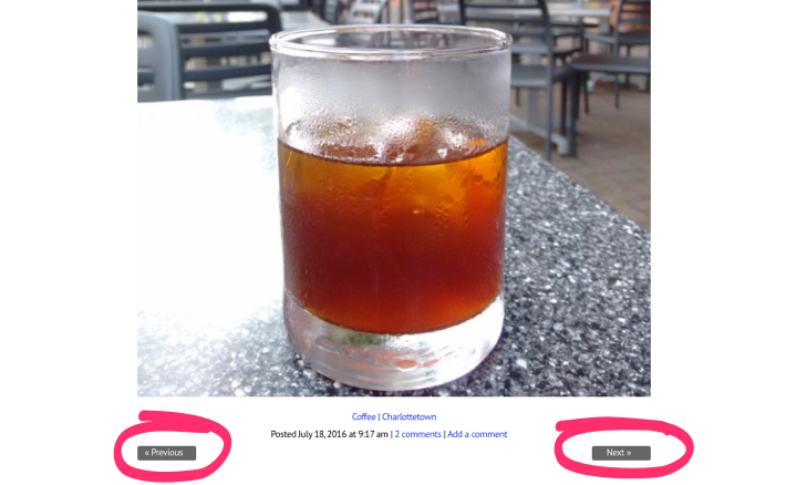 Screen shot showing how Previous and Next links look on the blog.