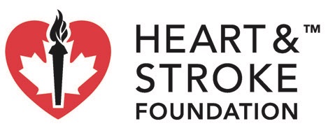 The Old Heart and Stroke Foundation Logo: a red heart with a white maple leaf inside it, overlaid by a black torch.