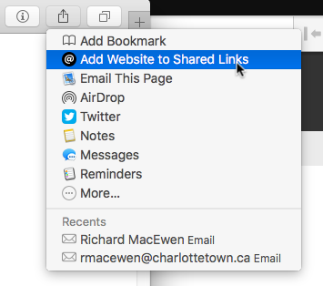 Shared Links in Safari