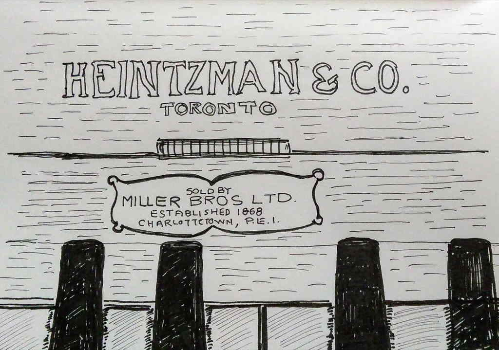 Sketch of detail of Heintzman piano from Haviland Club, sold by Miller Bros 