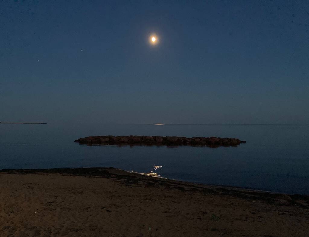 Near-Full Moon over Souris Harbour.