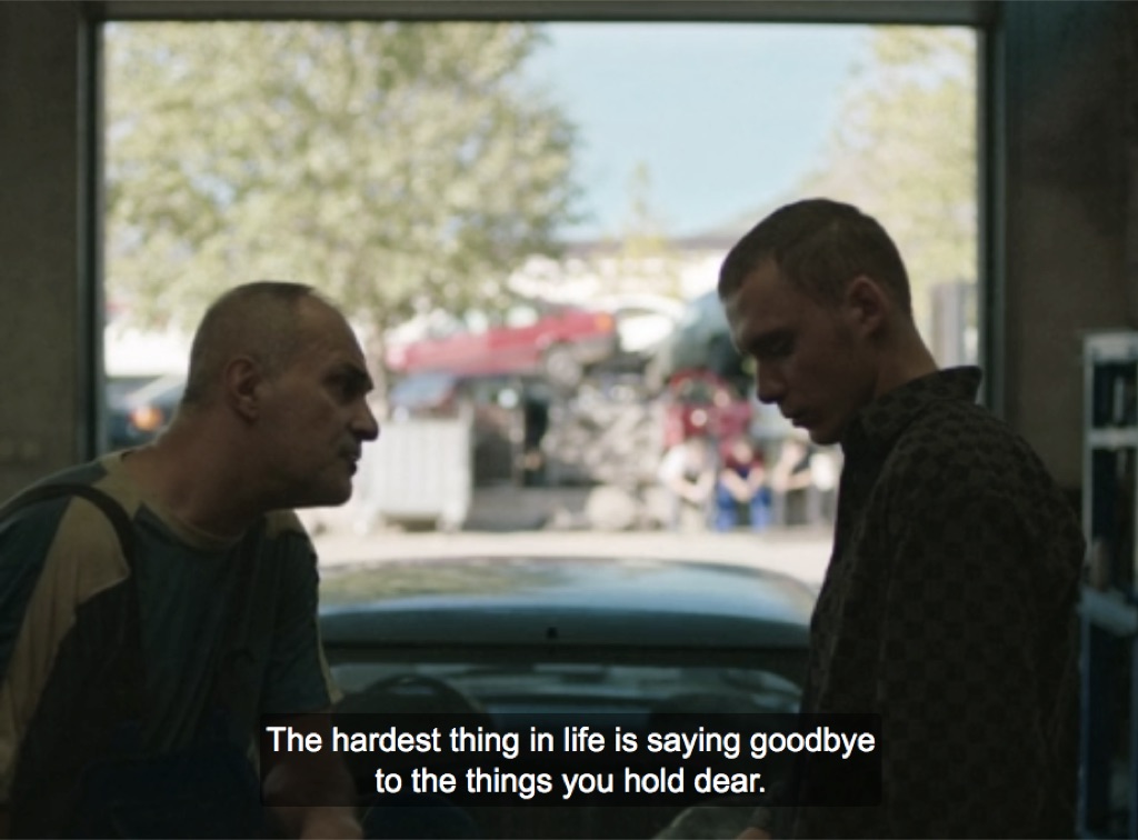 Still from Take Me Somewhere Nice: subtitled The hardest thing in life is saying goodbye to the things you hold dear