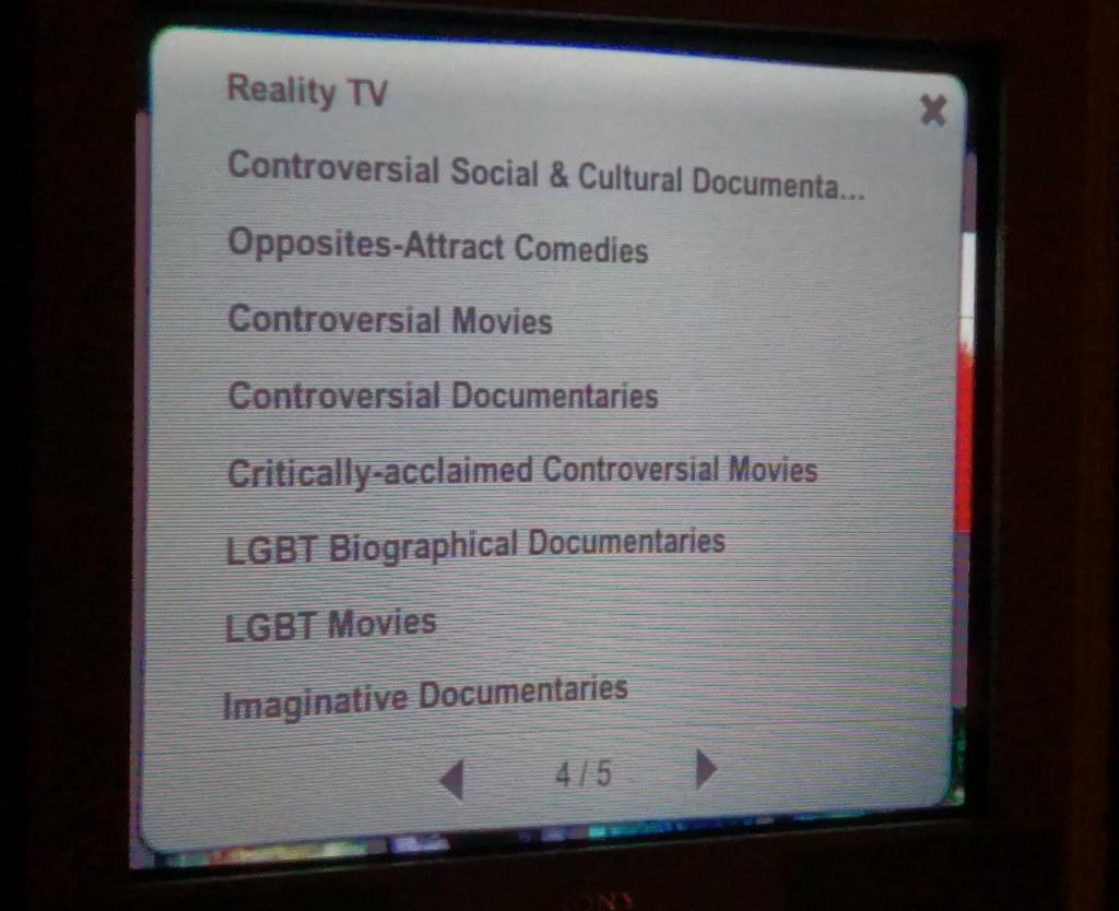 Screen shot of Netflix running on my Nintendo Wii showing a bunch of categories with "controversial" in the name.