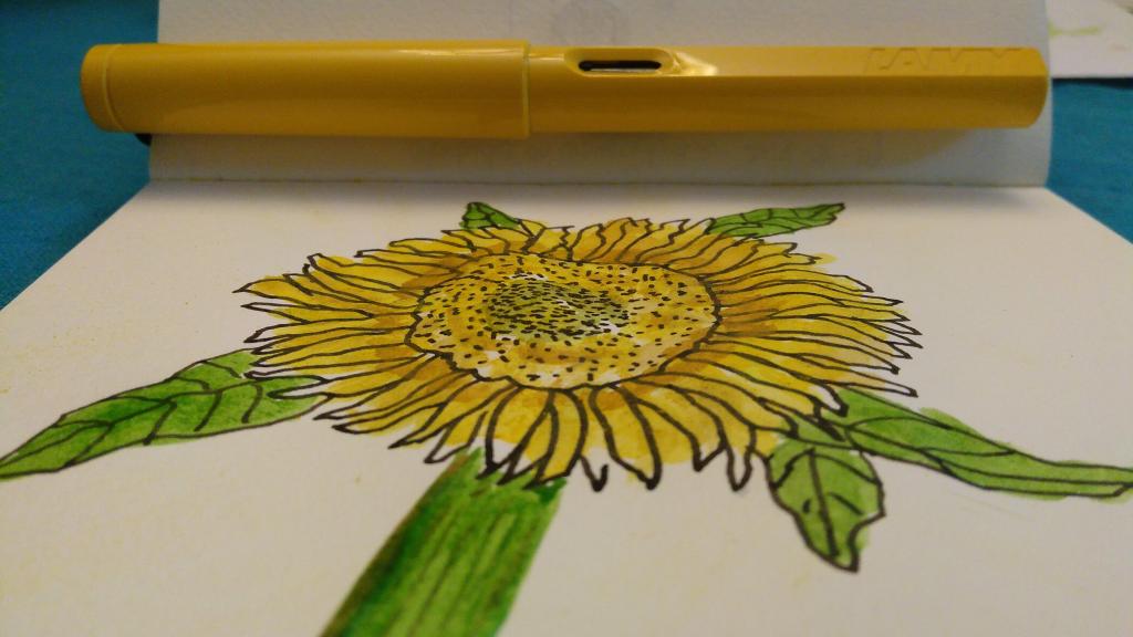 Watercolour Sunflower with Yellow Lamy Pen