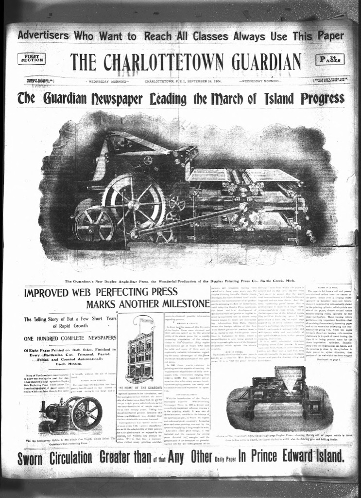 Front page of The Guardian, Sept. 28, 1904