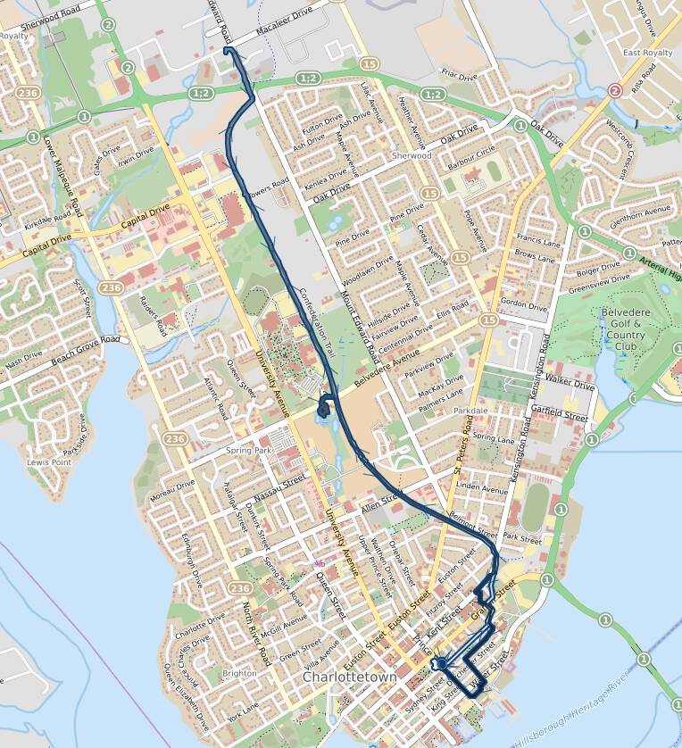 Map showing the cycle ride from our house to Gallant's