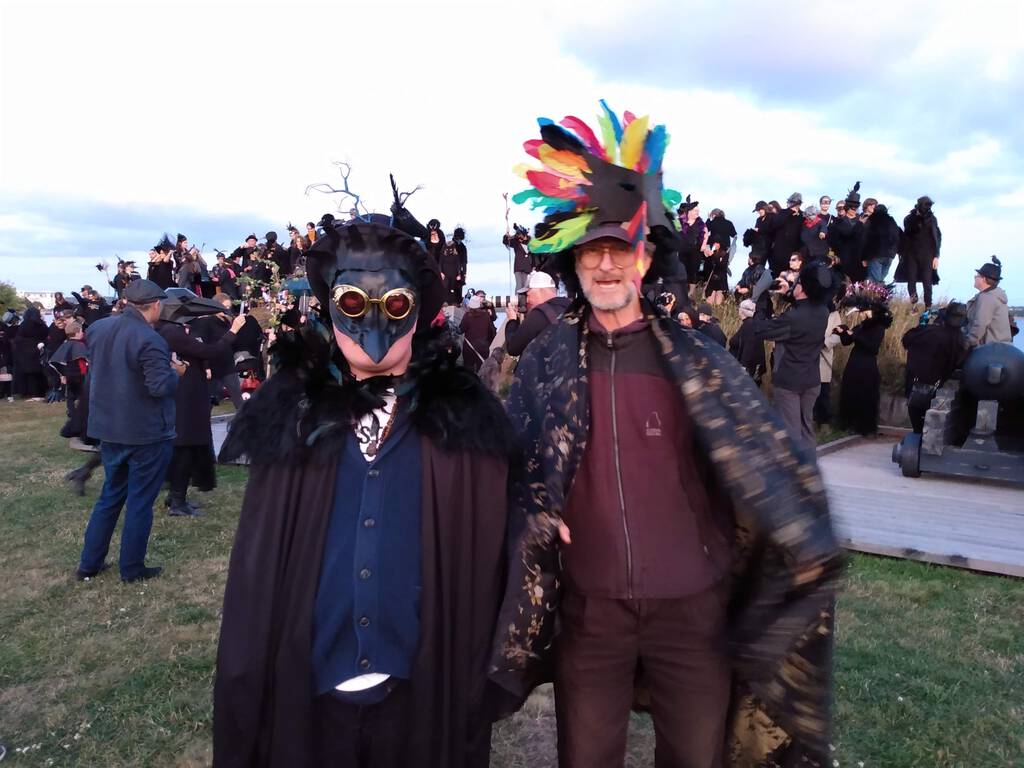 Oliver beside Tony Reddin at the end of the Crow Parade, Art in the Open 2019