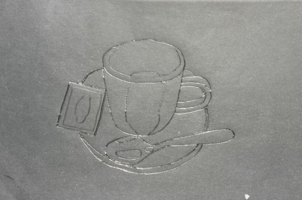 Tracing paper sketch of the coffee cup.