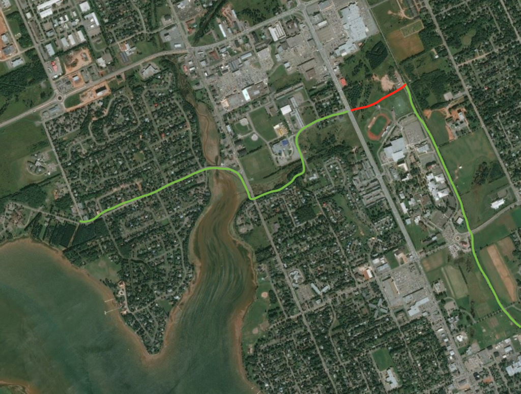 Map showing lack of connection between Confederation Trail and Lewis Point Park