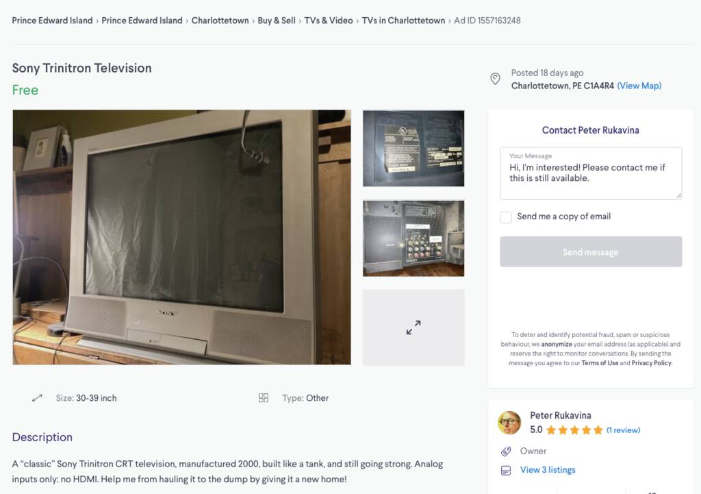 Ad for the TV on Kijiji