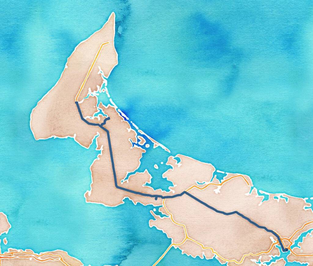 Map showing our route up west to Foxley River and Bloomfield.