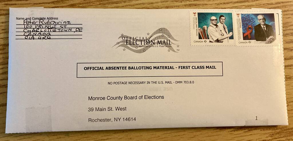 My envelope for my U.S. ballot