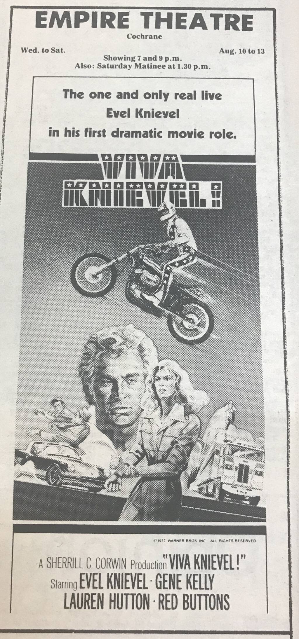 Northland Post movie ad for Viva Knievel!