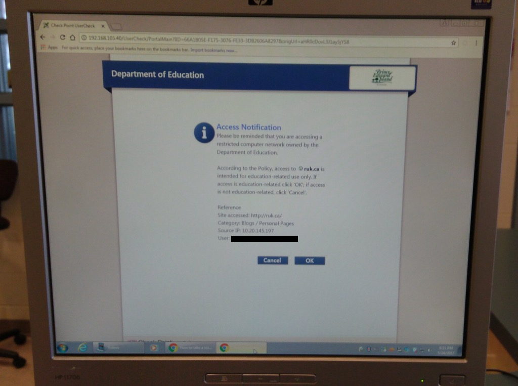 Warning Screen on School Computer